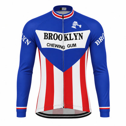 Brooklyn Retro Long Sleeve Cycling Jersey – Blue front view