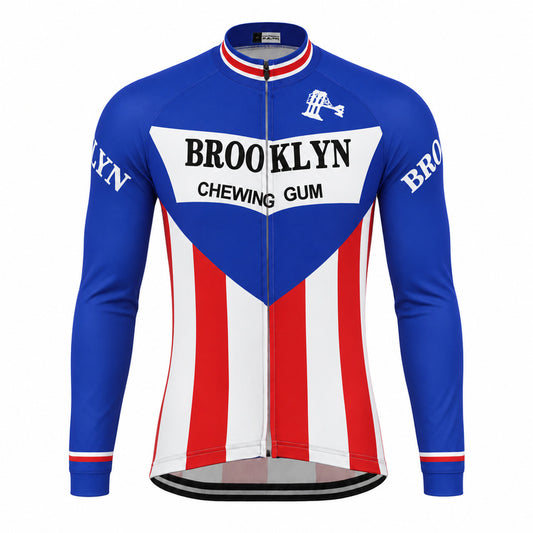 Brooklyn Retro Long Sleeve Cycling Jersey – Blue front view