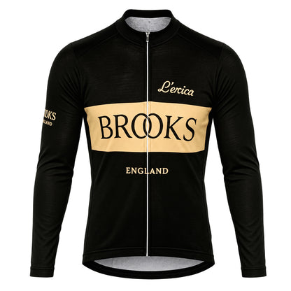 Brooks England Retro Long Sleeve Cycling Jersey – Black front view 