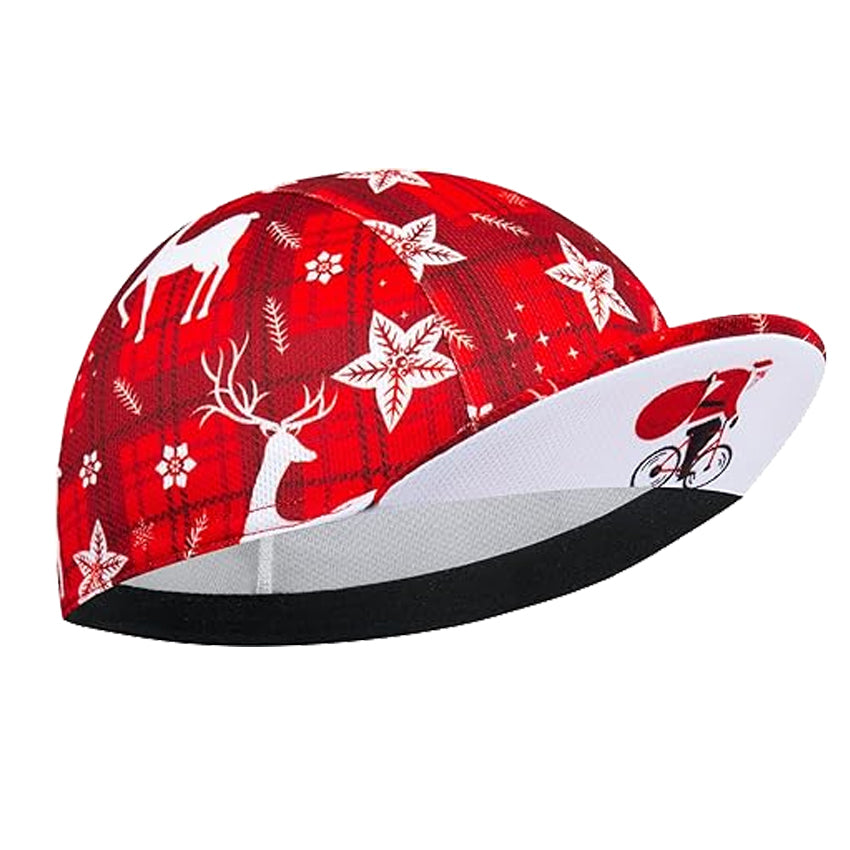 Christmas Reindeer Cycling Cap - Festive Red Plaid Bike Hat