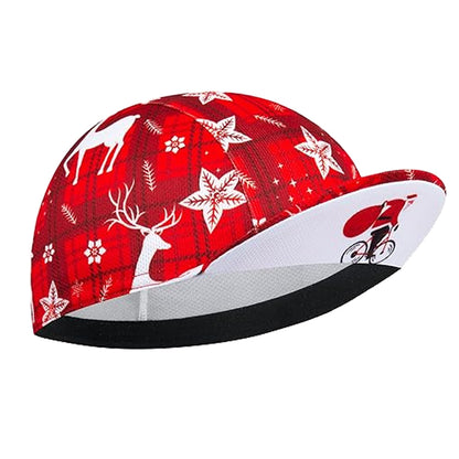 Christmas Reindeer Cycling Cap - Festive Red Plaid Bike Hat