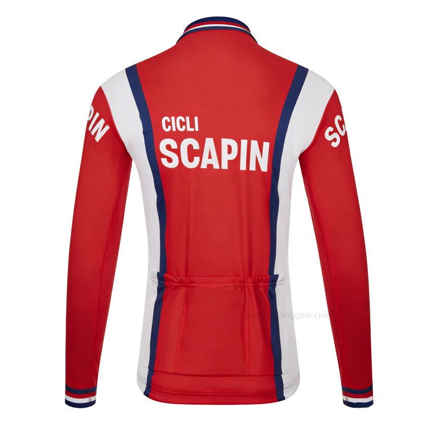 Cicli Scapin Retro Long Sleeve Cycling Jersey back view with three rear pockets