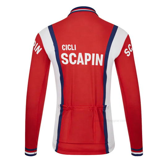 Cicli Scapin Retro Long Sleeve Cycling Jersey back view with three rear pockets