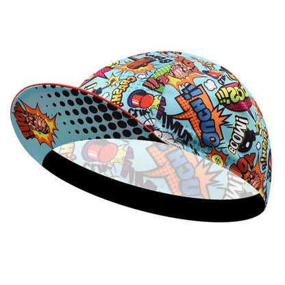Comic boom pop art retro cycling cap sky blue colorful
