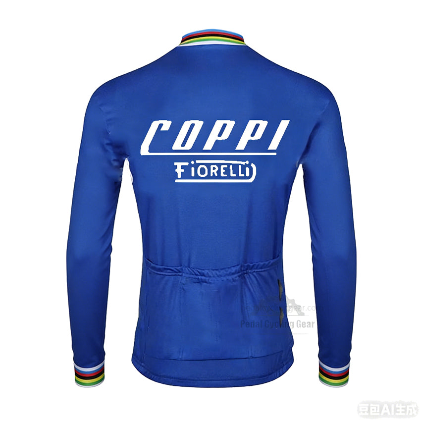 Coppi Fiorelli World Champion Retro Long Sleeve Cycling Jersey back view with three rear pockets