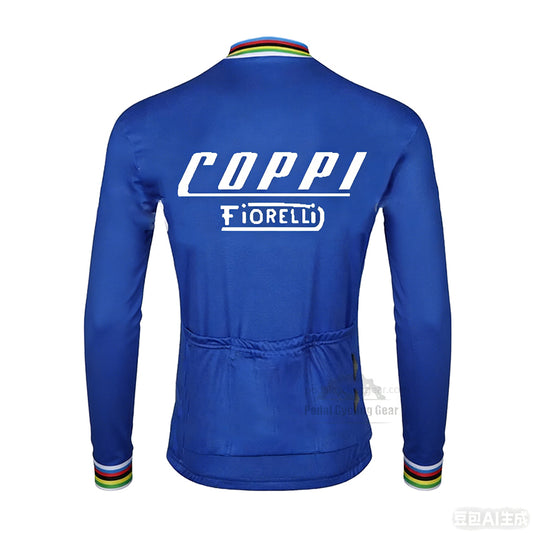 Coppi Fiorelli World Champion Retro Long Sleeve Cycling Jersey back view with three rear pockets