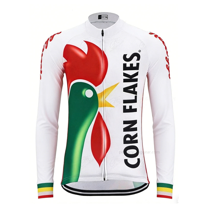 Corn Flakes Rooster Retro Long Sleeve Cycling Jersey front view