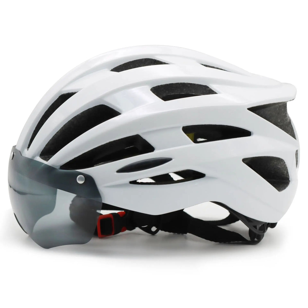 White vented cycling helmet, angled side view