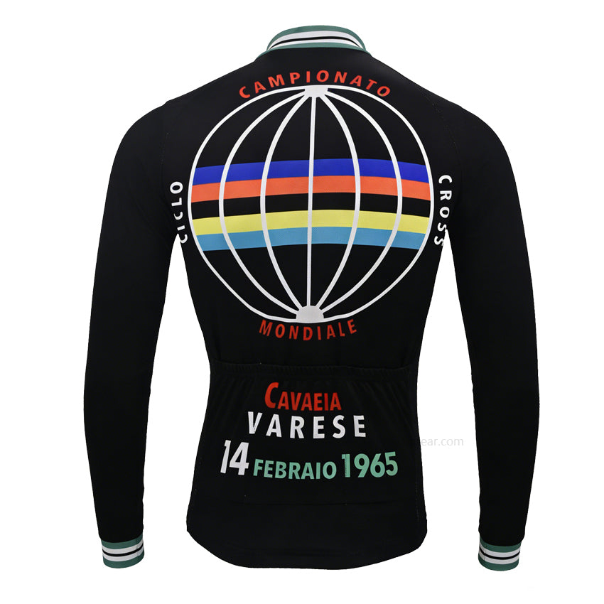 Cyclocross World Champion Retro Long Sleeve Cycling Jersey – Black view with three rear pockets