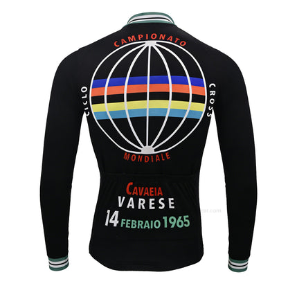 Cyclocross World Champion Retro Long Sleeve Cycling Jersey – Black view with three rear pockets