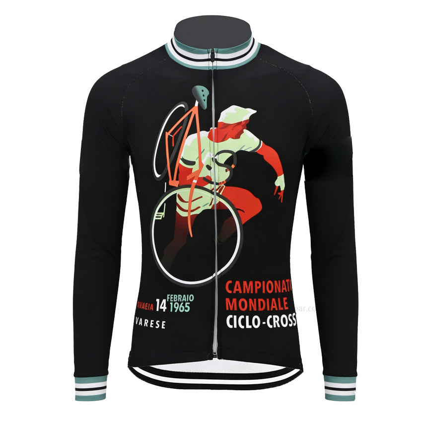 Cyclocross World Champion Retro Long Sleeve Cycling Jersey – Black front view