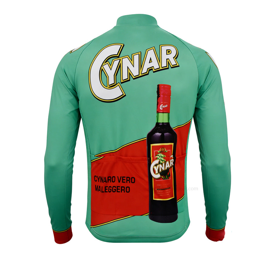 Cynar 1960s Retro Long Sleeve Cycling Jersey back view with three rear pockets