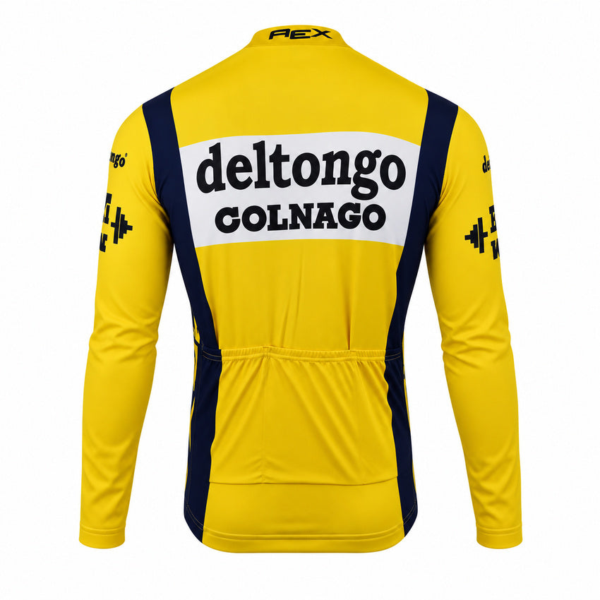 Del Tongo Colnago Retro Long Sleeve Cycling Jersey – Yellow Black back view showing three rear pockets