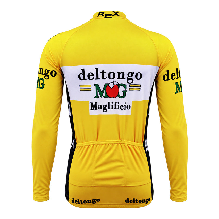 Del Tongo MG 1991 Giro Retro Long Sleeve Cycling Jersey – Yellow back view showing three rear pockets