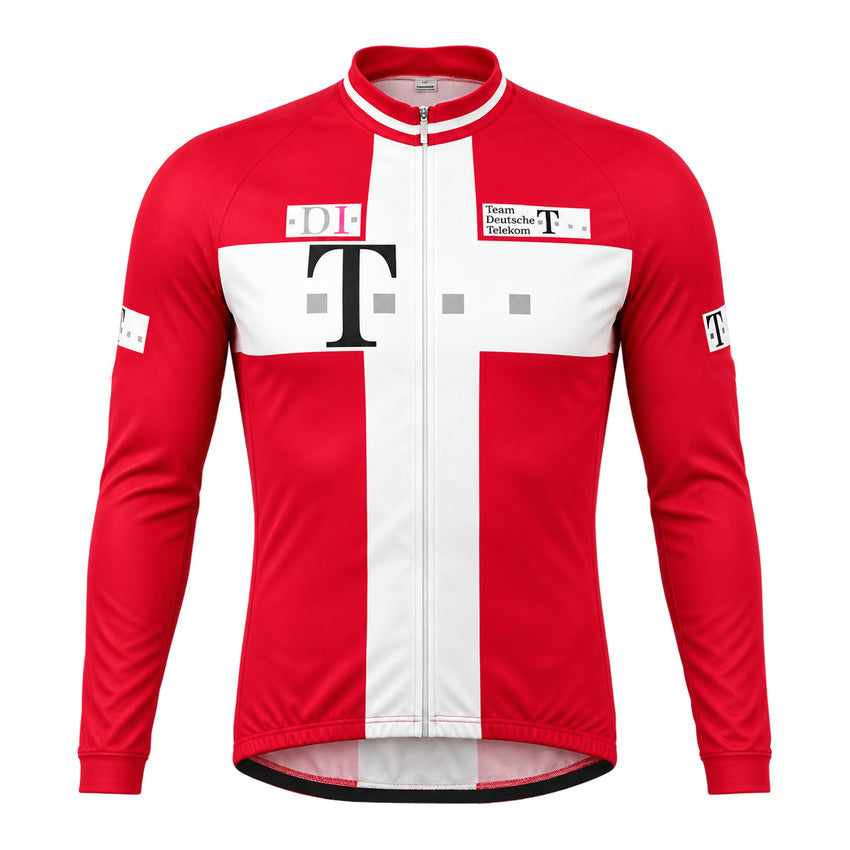 Deutsche Telekom Retro Long Sleeve Cycling Jersey – Red White front view