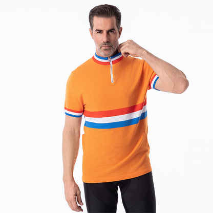 Dutch National Team retro wool cycling jersey orange - front model