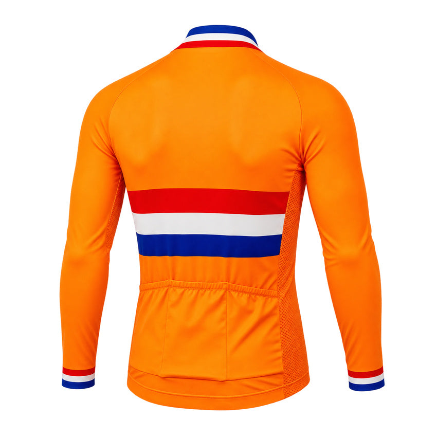 Dutch Orange Retro Long Sleeve Cycling Jersey – back view