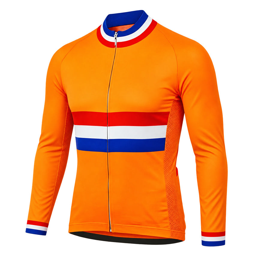 Dutch Orange Retro Long Sleeve Cycling Jersey – front view
