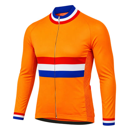Dutch Orange Retro Long Sleeve Cycling Jersey – front view