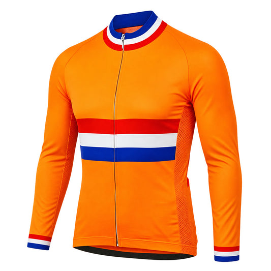 Dutch Orange Retro Long Sleeve Cycling Jersey – front view