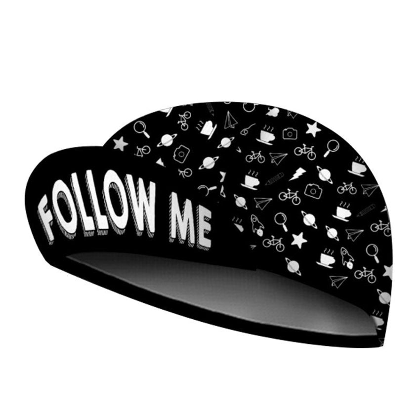 Follow Me Cycling Cap | Black Icon Doodle Cycling Hat