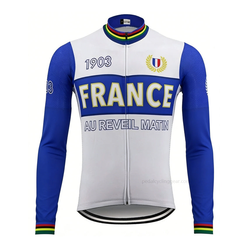 France 1903 Heritage Retro Long Sleeve Cycling Jersey front view