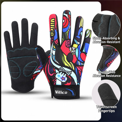 Feature details for colorful full-finger cycling gloves