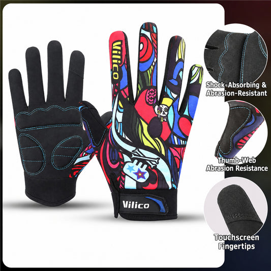 Feature details for colorful full-finger cycling gloves
