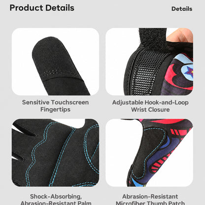 Product detail views of full-finger cycling gloves