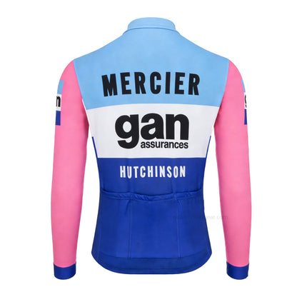 Gan Mercier Hutchinson Retro Long Sleeve Cycling Jersey – Pink Blue back view with three rear pockets