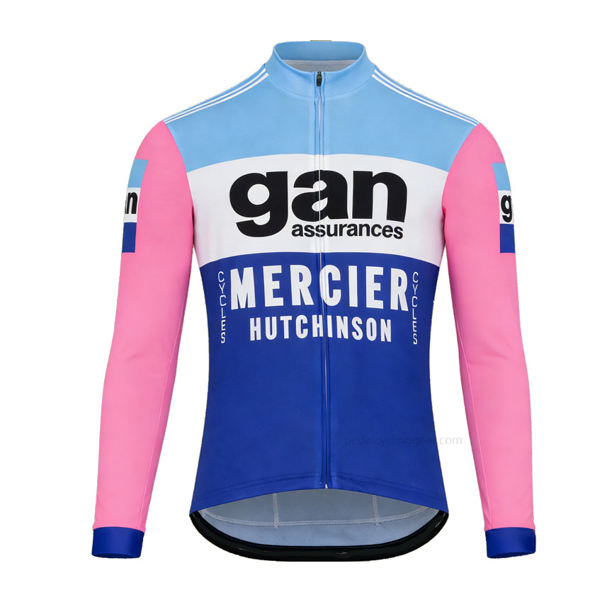 Gan Mercier Hutchinson Retro Long Sleeve Cycling Jersey – Pink Blue front view
