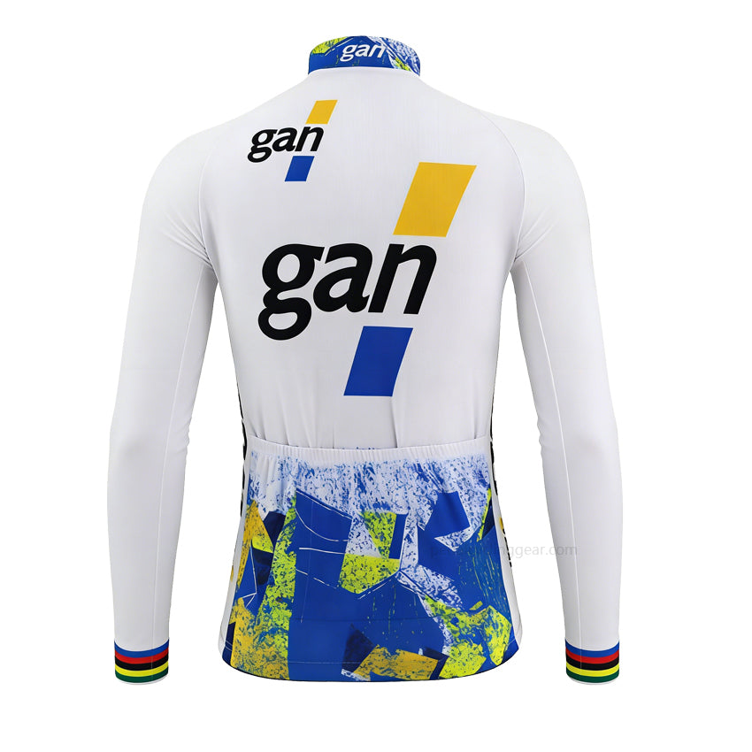 Gan World Champion Art Retro Long Sleeve Cycling Jersey back view with three rear pockets