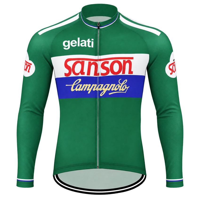 Gelati Sanson Retro Long Sleeve Cycling Jersey – Green front view