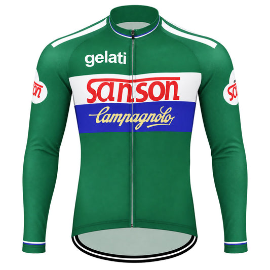 Gelati Sanson Retro Long Sleeve Cycling Jersey – Green front view