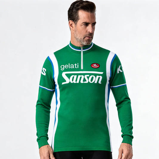 Gelati Sanson retro long sleeve wool cycling jersey front view