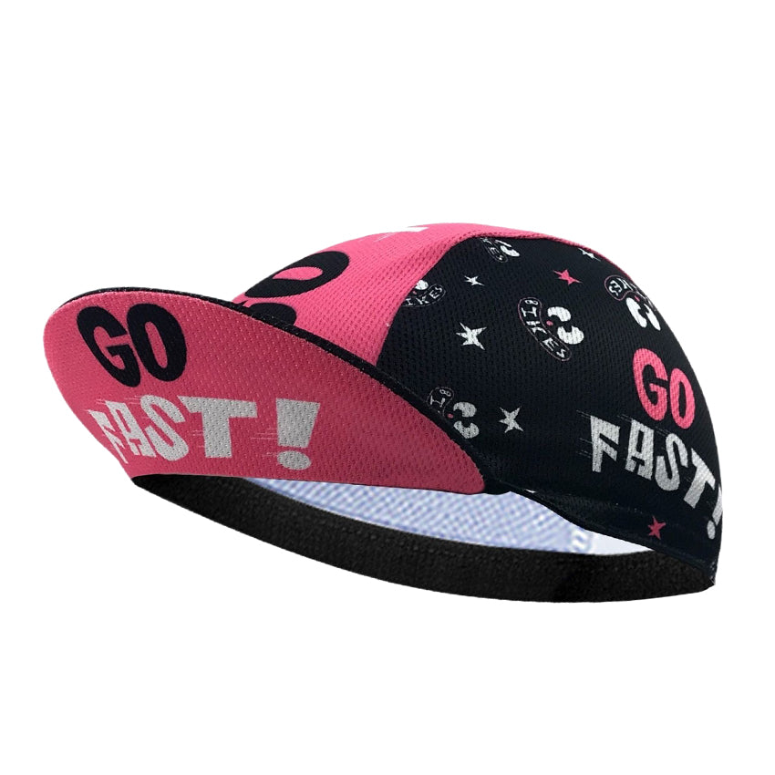 Go Fast! Black & Pink Retro Cycling Cap