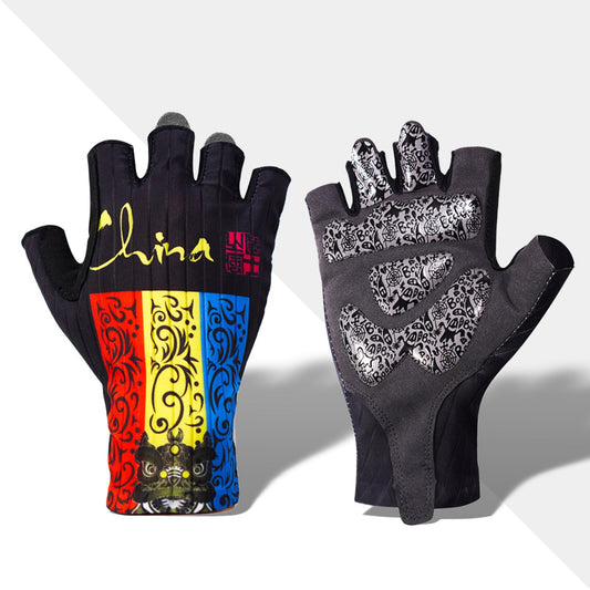 graphic half finger cycling gloves