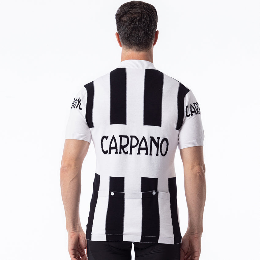 G.S. Carpano retro wool cycling jersey black white stripe - back view