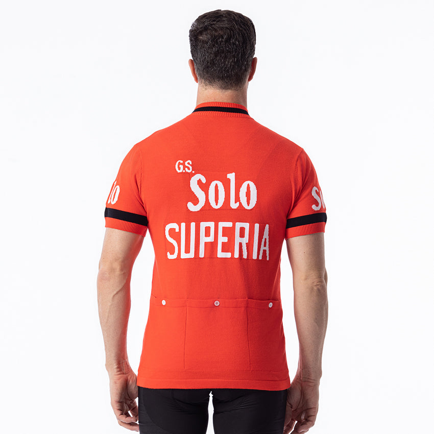 G.S. Solo Superia retro wool cycling jersey red - back view