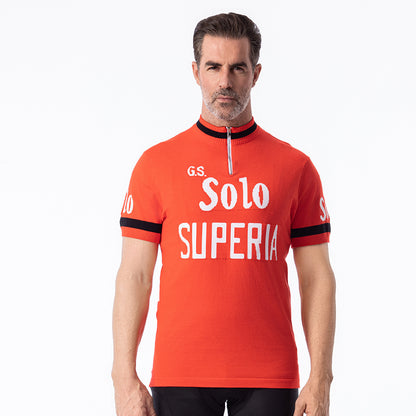 G.S. Solo Superia retro wool cycling jersey red - front model