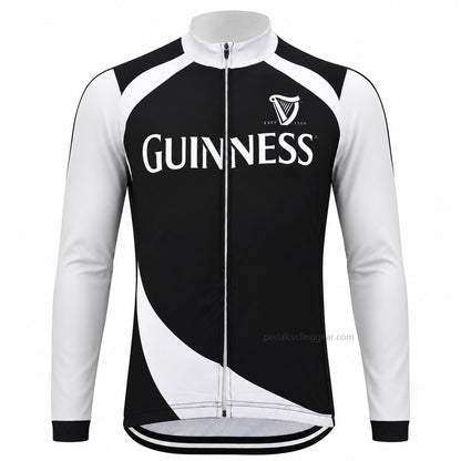 Front view of a black-and-white Guinness 1759 retro long-sleeve cycling jersey.