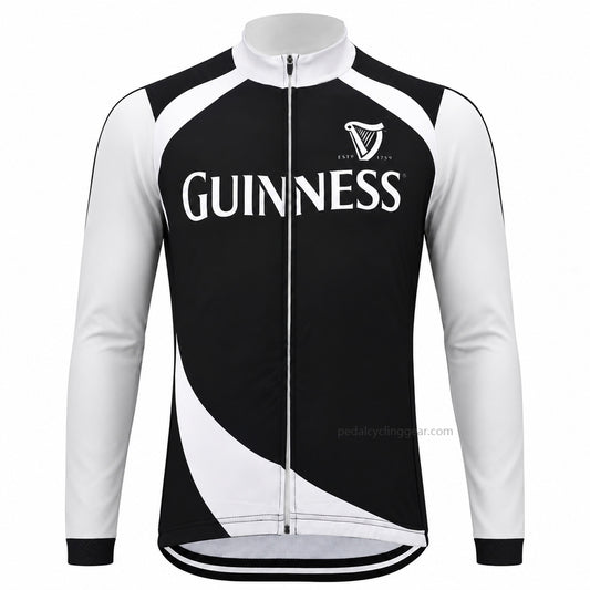 Front view of a black-and-white Guinness 1759 retro long-sleeve cycling jersey.