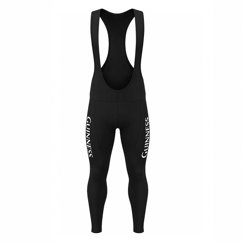Guinness black long cycling bib shorts with white side logos