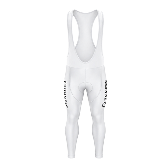 Guinness white long cycling bib shorts with black side logos