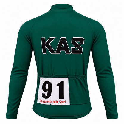 Team KAS Giro d'Italia Green Long Sleeve Cycling Jersey, back view