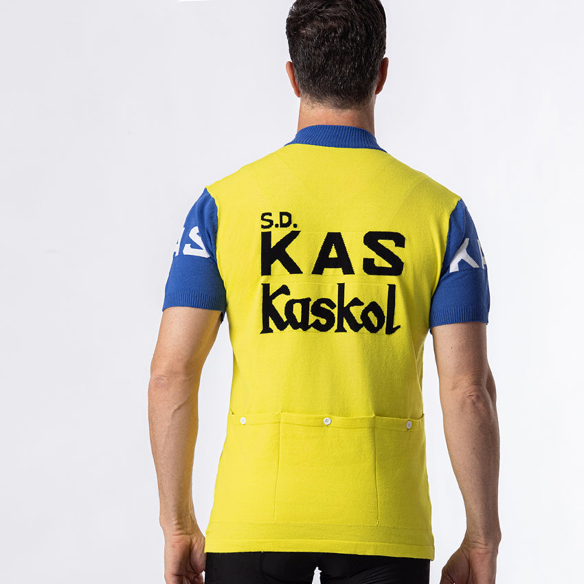 KAS Kaskol retro wool cycling jersey back view showing rear cargo pockets