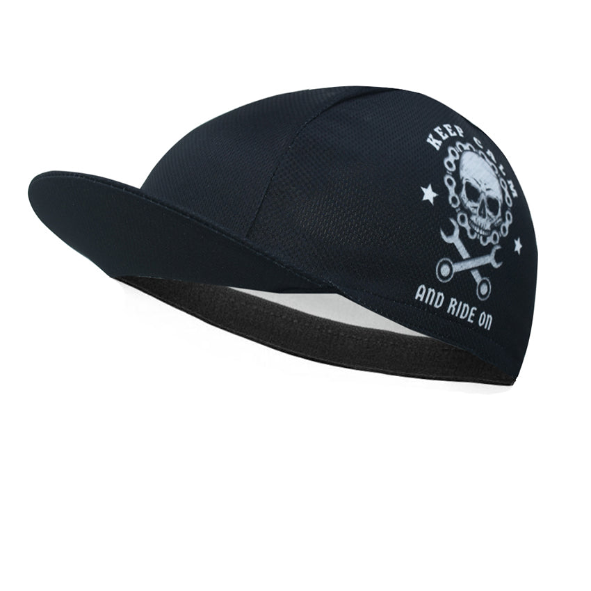 Keep Calm and Ride On Cycling Cap - Skull & Chain Bike Hat
