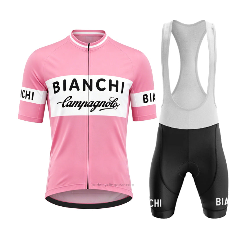 Men's Bianchi Pink Retro Cycling Jersey Set