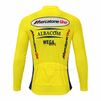 Yellow Mercatone Uno Albacom retro long-sleeve cycling jersey, back view