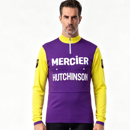 Mercier Hutchinson retro long sleeve wool cycling jersey front view